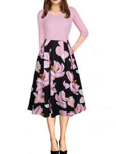 Pink S-XL Zipper Closure Back Casual Dress